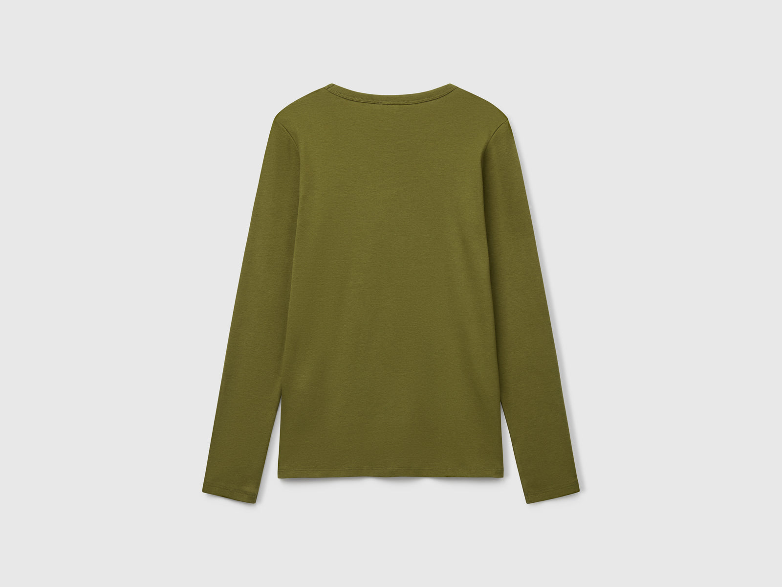 T-shirt a manica lunga 100% cotone da donna verde militare 2 | Benetton Outlet