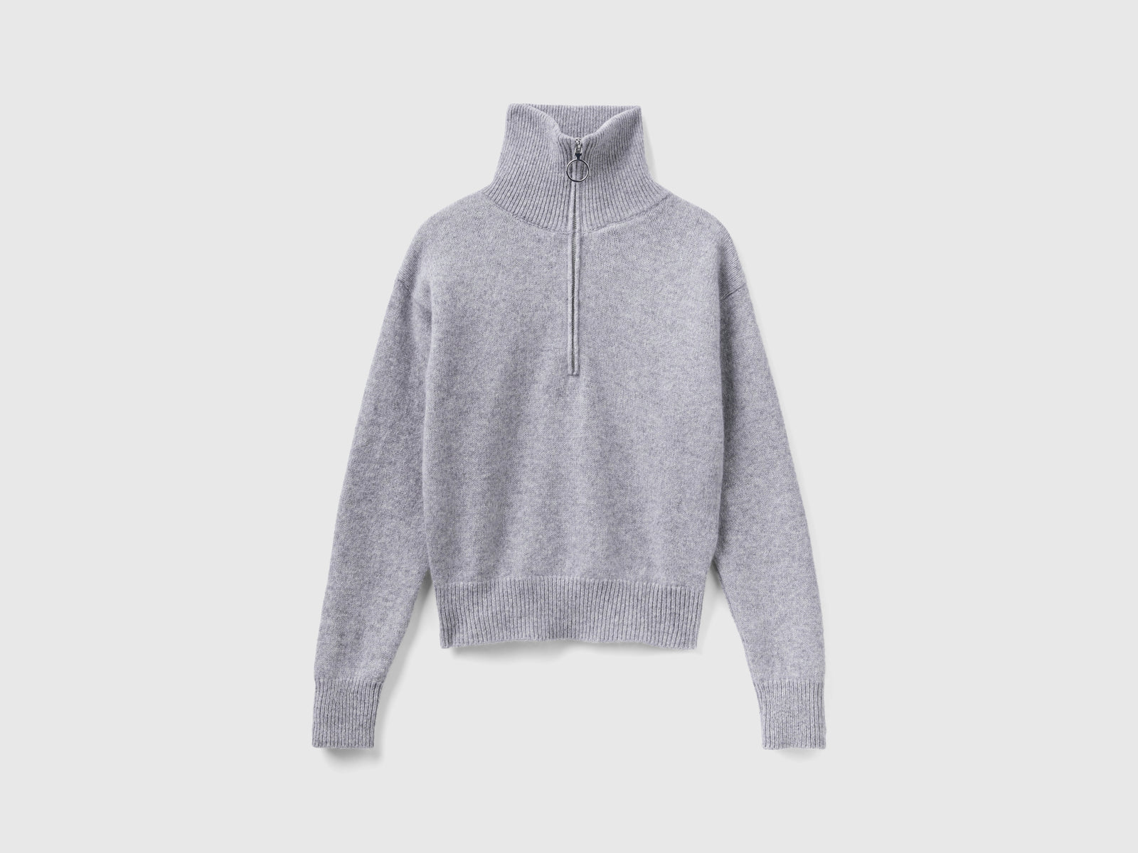 Maglione collo alto in pura lana Shetland da donna grigio chiaro 2 | Benetton Outlet