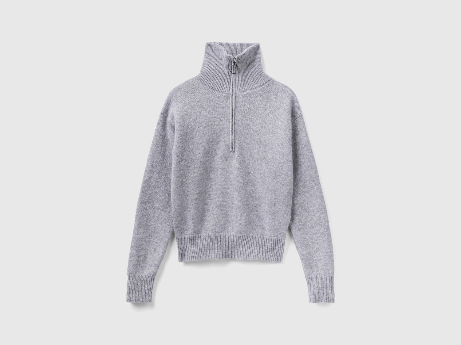 Maglione collo alto in pura lana Shetland da donna grigio chiaro | Benetton Outlet