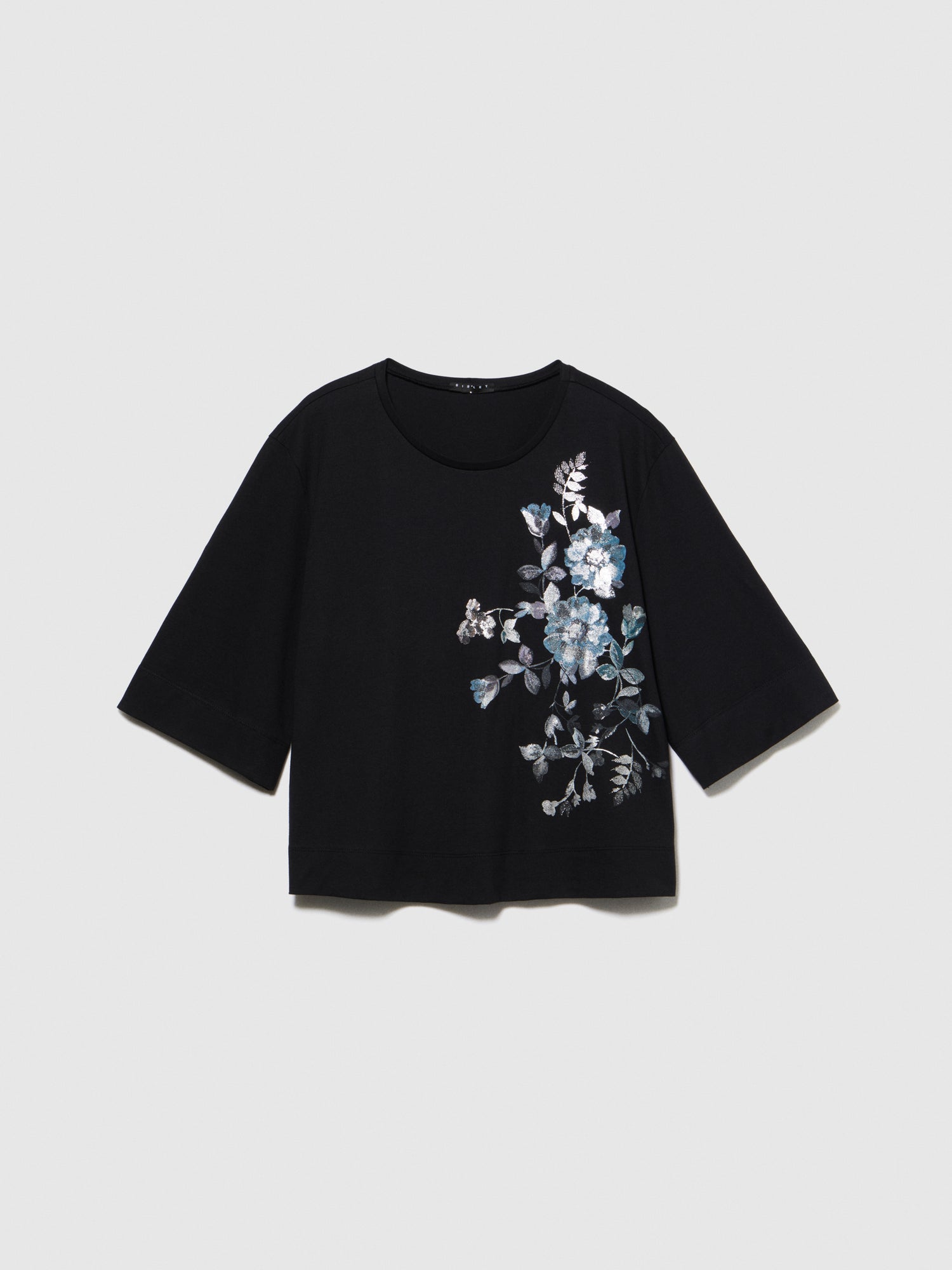 T-shirt boxy fit con stampa laminata da donna nero | Sisley Outlet