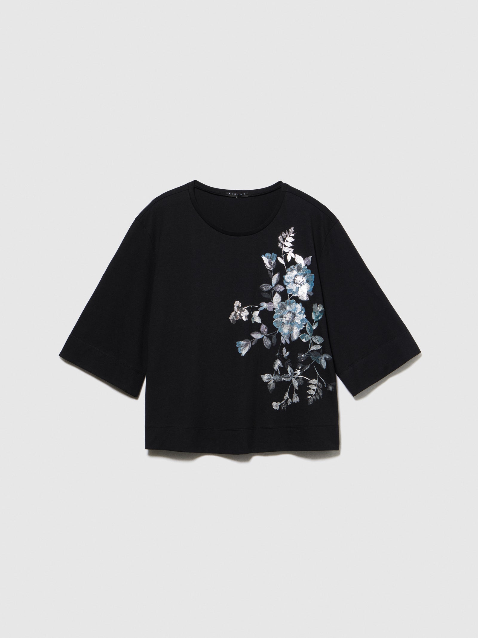 T-shirt boxy fit con stampa laminata da donna nero | Sisley Outlet