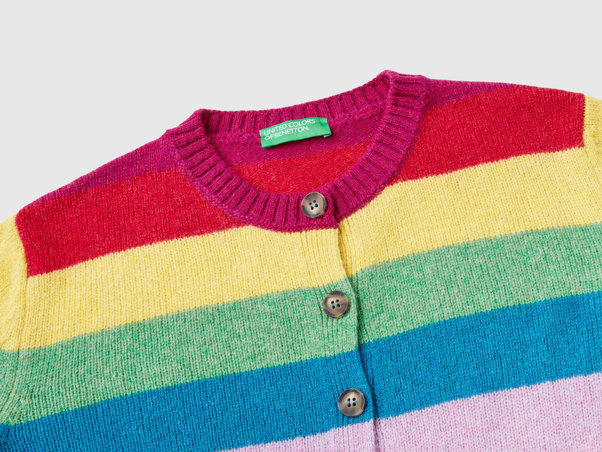 Cardigan a righe in pura lana Shetland