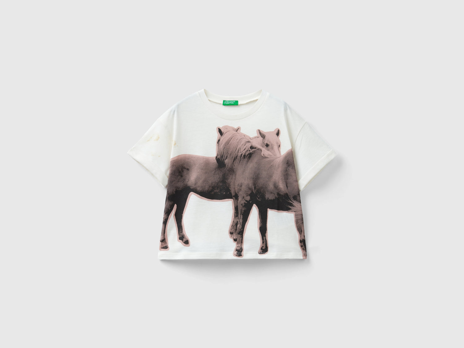 T-shirt con stampa fotografica cavalli da bambina bianco panna | Benetton Outlet