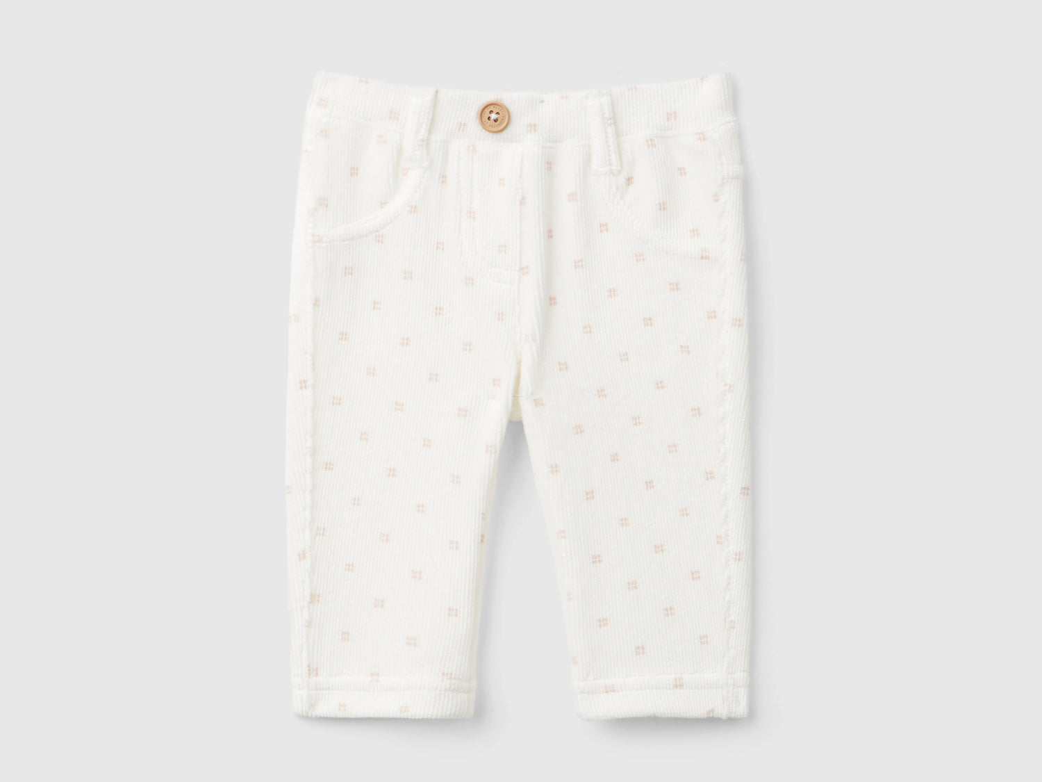Pantaloni con stampa fantasia in ciniglia da neonato bianco panna | Benetton Outlet