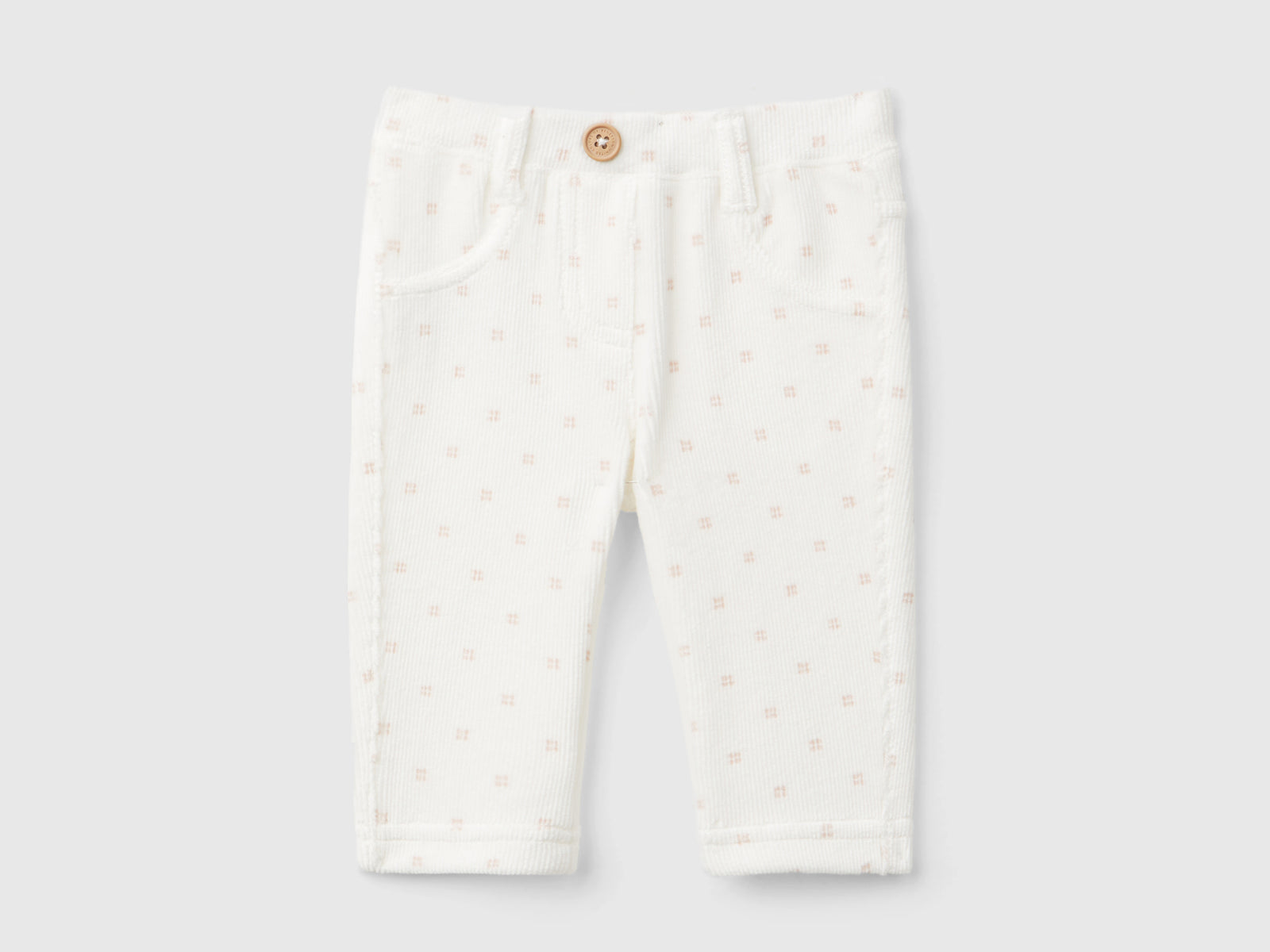 Pantaloni con stampa fantasia in ciniglia da neonato bianco panna | Benetton Outlet