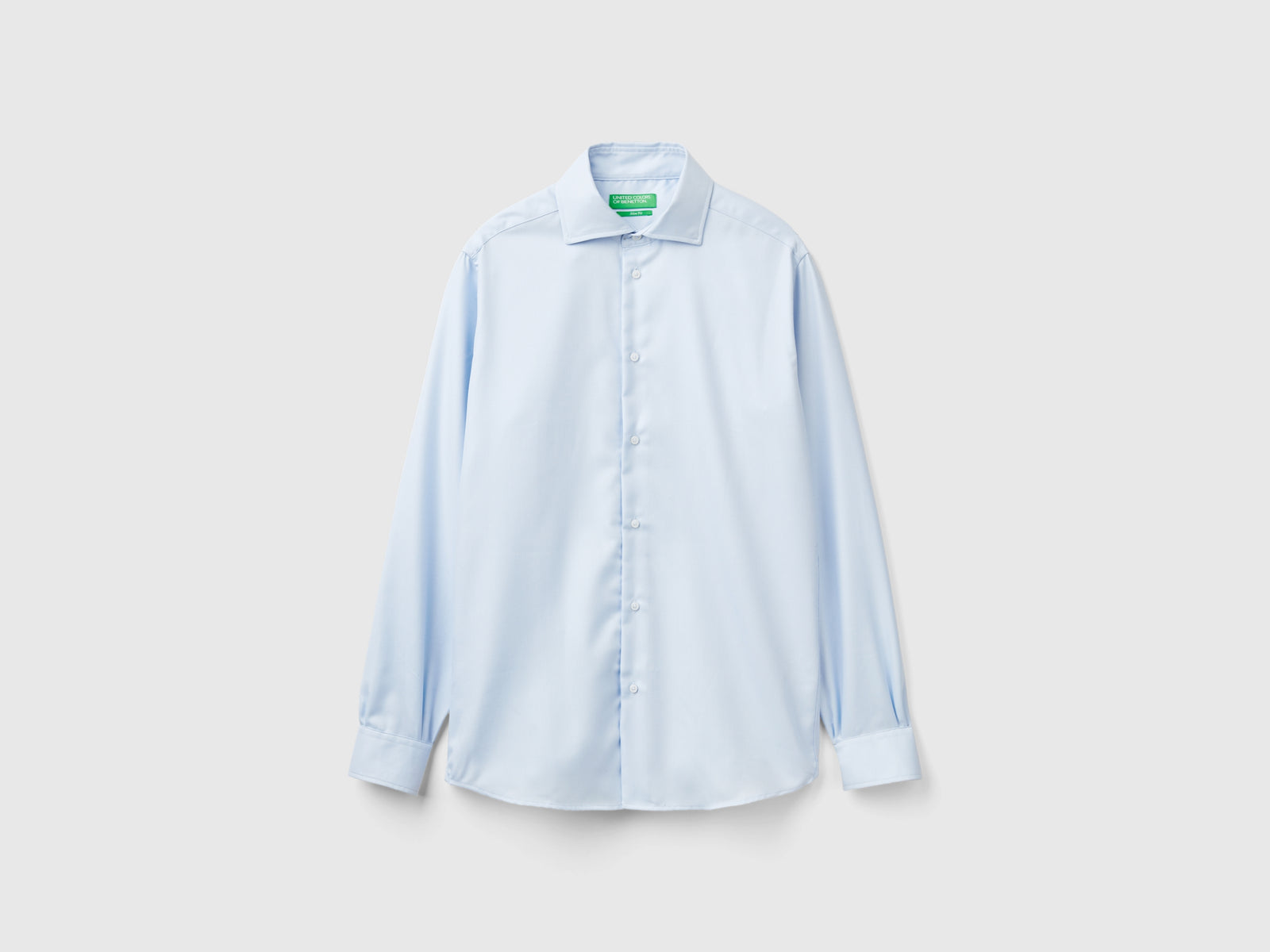 Camicia slim fit in misto cotone da uomo azzurro | Benetton Outlet