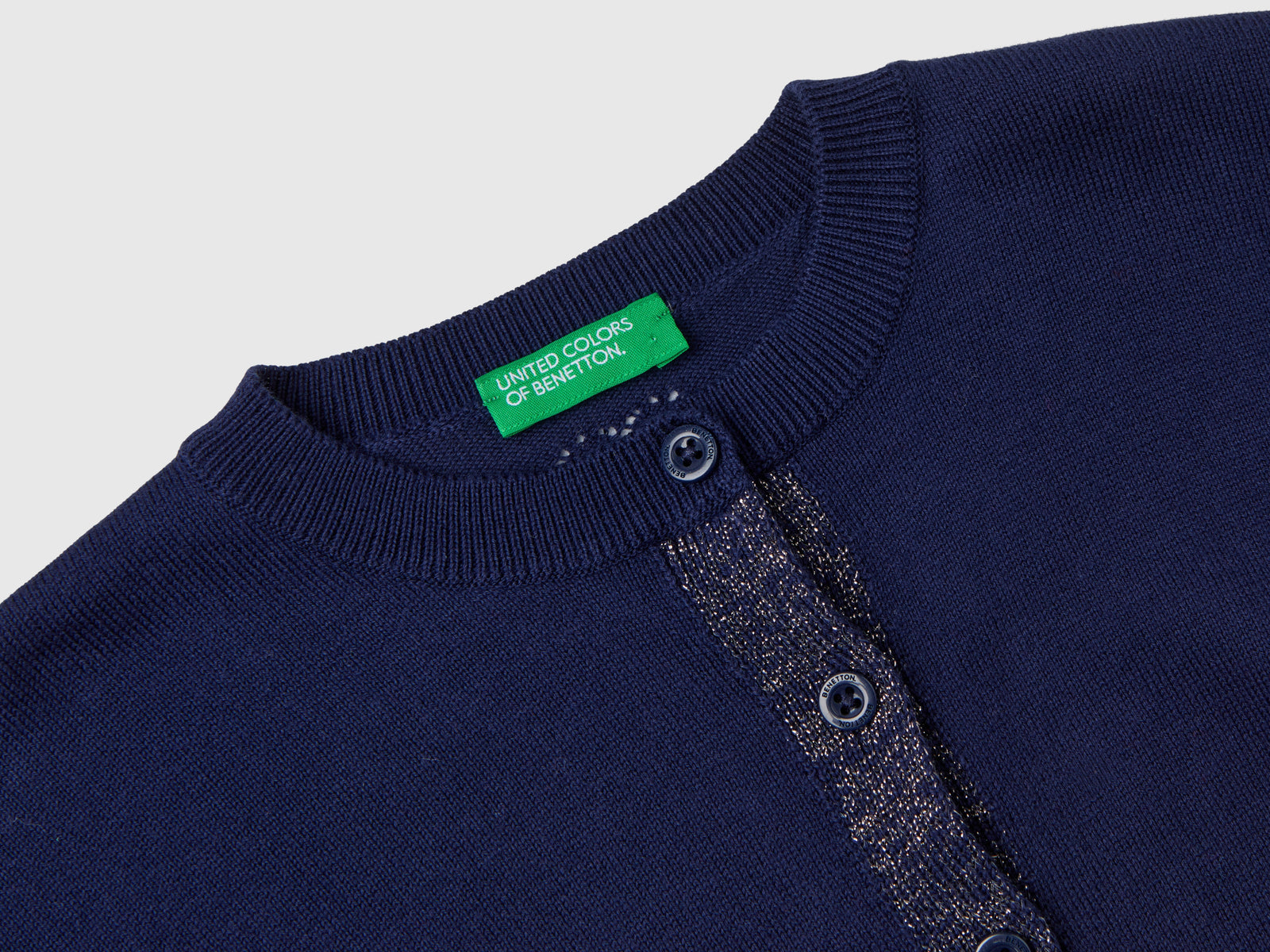 Cardigan con lurex in puro cotone da bimba blu scuro 3 | Benetton Outlet