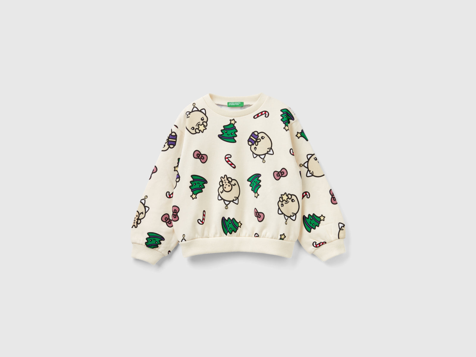 Calda felpa natalizia over fit da bimba beige | Benetton Outlet