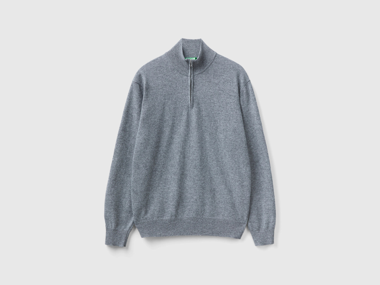 Maglia zippata in 100% lana Merino da uomo grigio scuro | Benetton Outlet