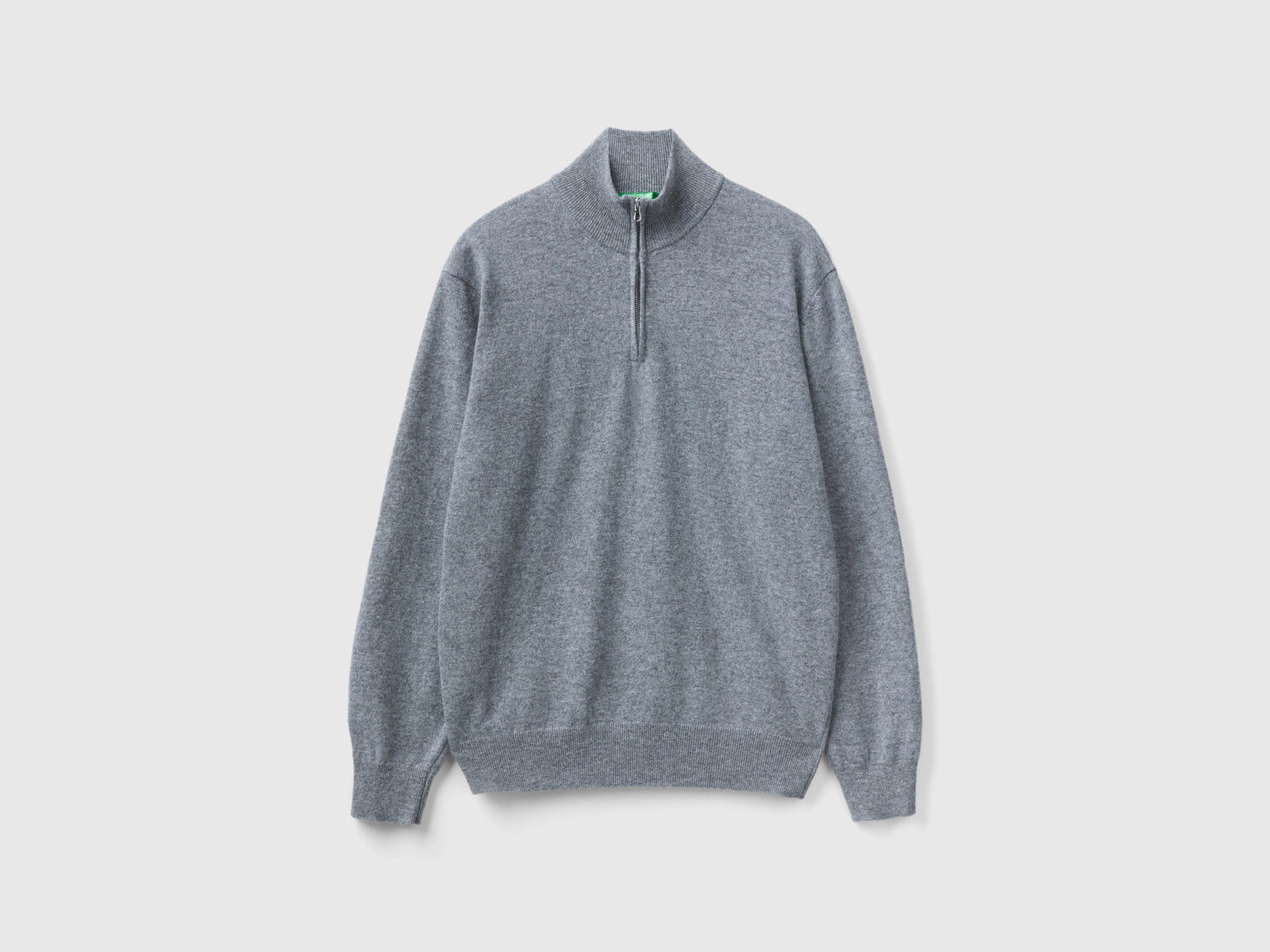 Maglia zippata in 100% lana Merino da uomo grigio scuro | Benetton Outlet