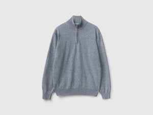 Maglia zippata in 100% lana Merino
