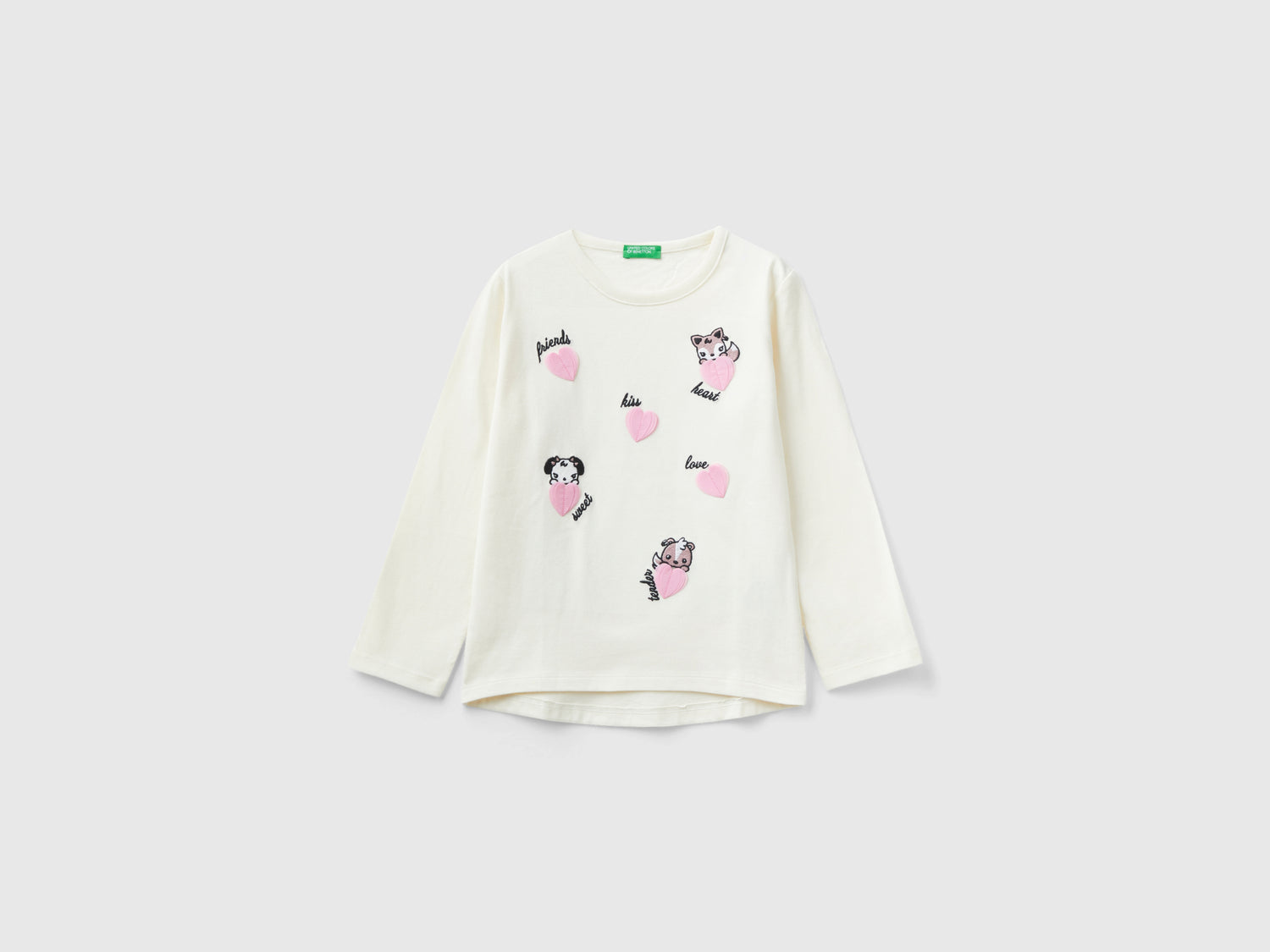 T-shirt con ricami e applicazioni da bimba bianco panna | Benetton Outlet