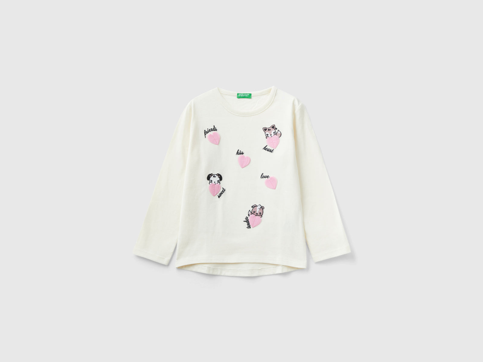 T-shirt con ricami e applicazioni da bimba bianco panna | Benetton Outlet