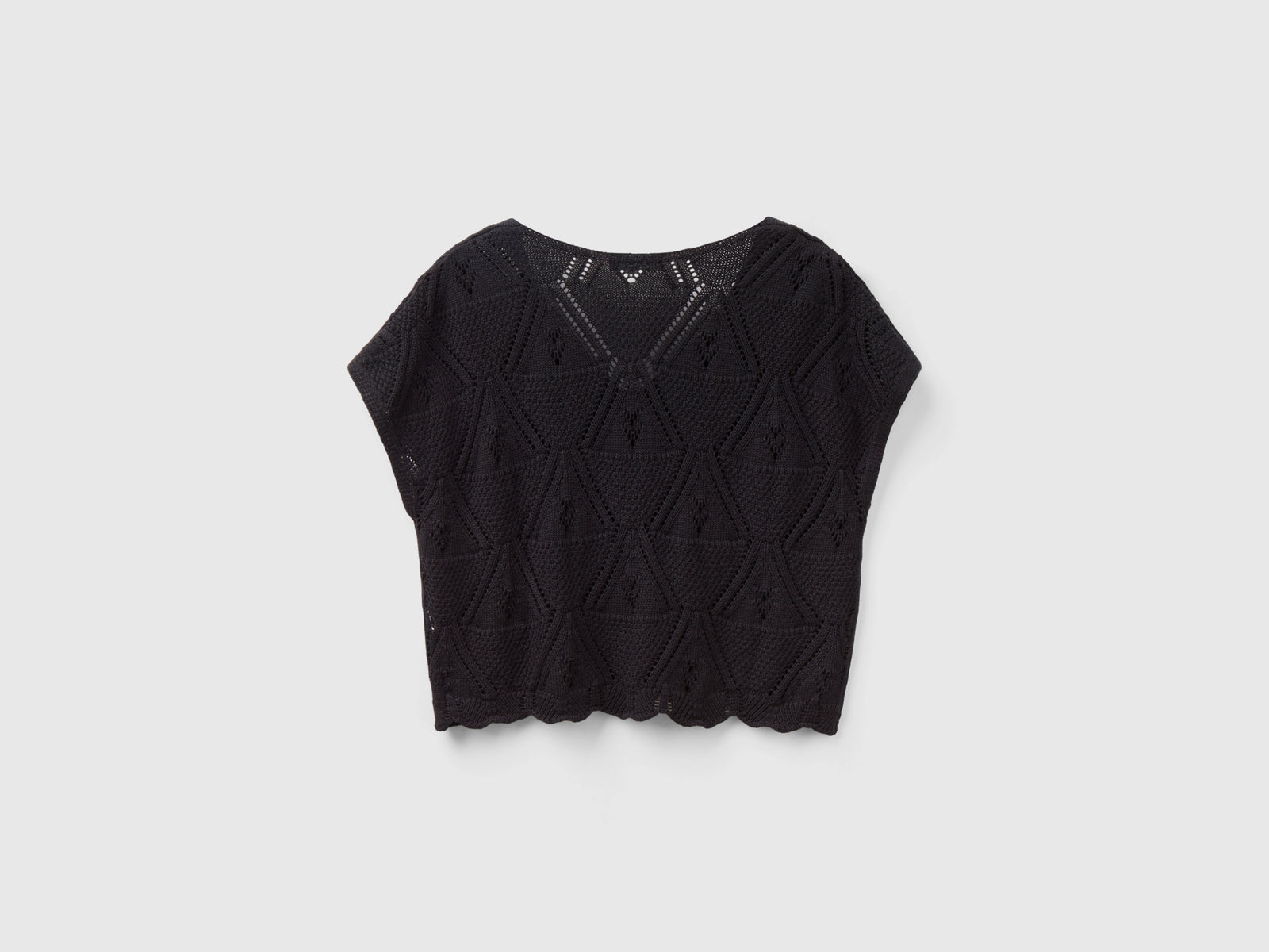 Maglia cropped crochet da donna nero 2 | Benetton Outlet