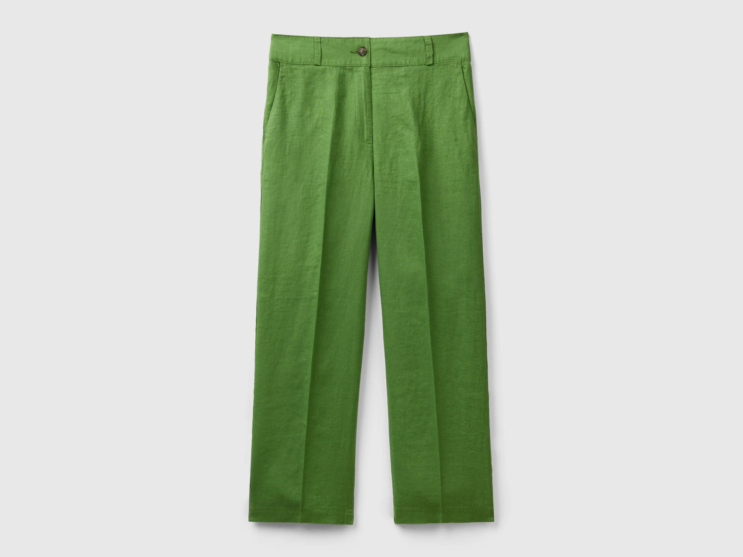 Pantaloni dritti in puro lino da donna verde militare | Benetton Outlet