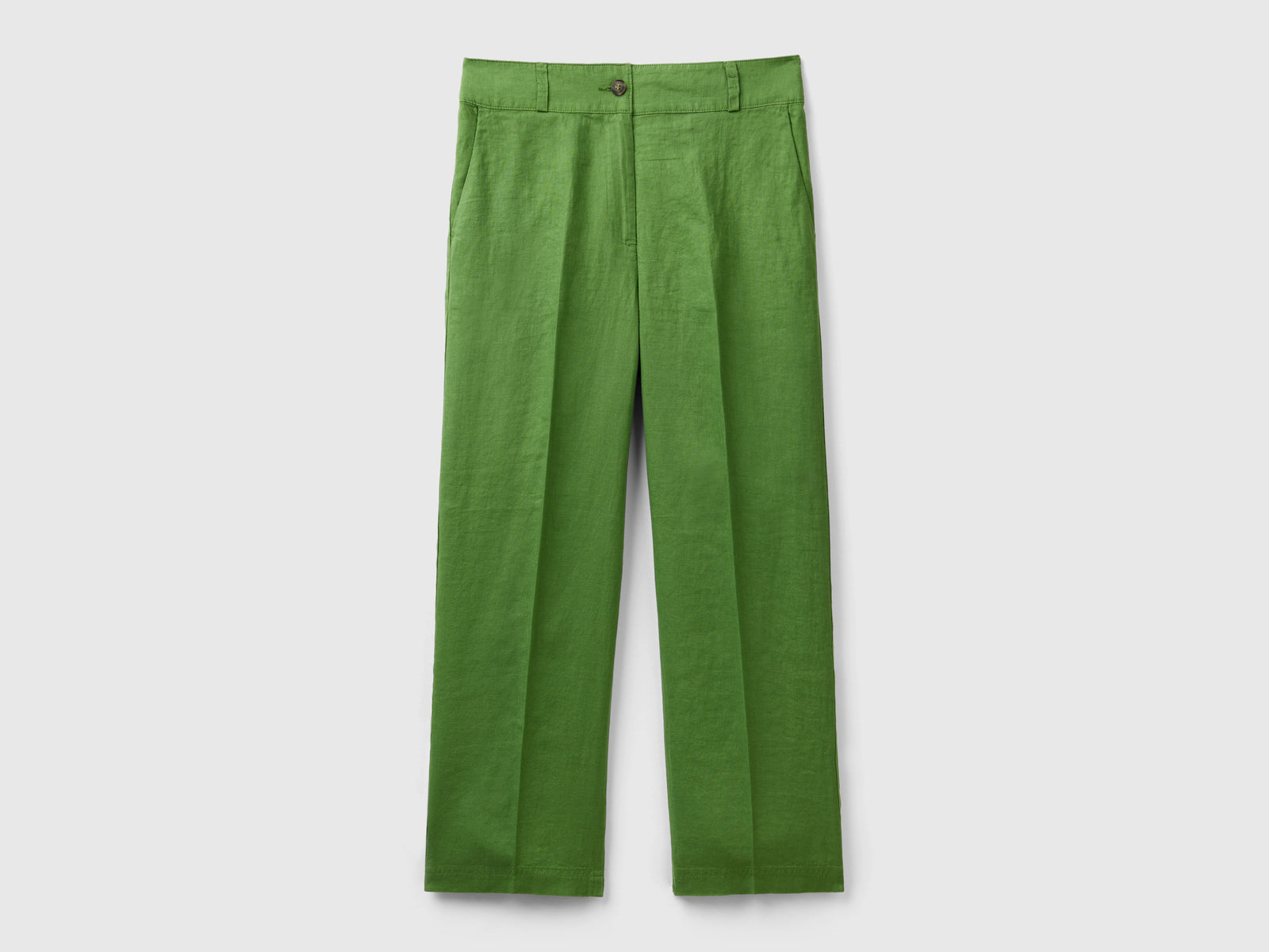 Pantaloni dritti in puro lino da donna verde militare | Benetton Outlet