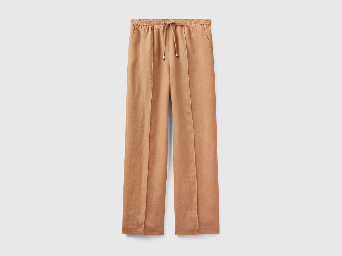 Pantaloni in puro lino con elastico