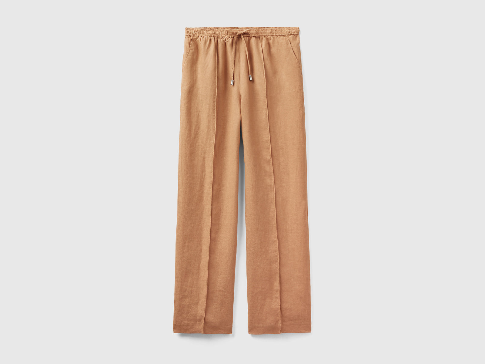 Pantaloni in puro lino con elastico da donna beige | Benetton Outlet