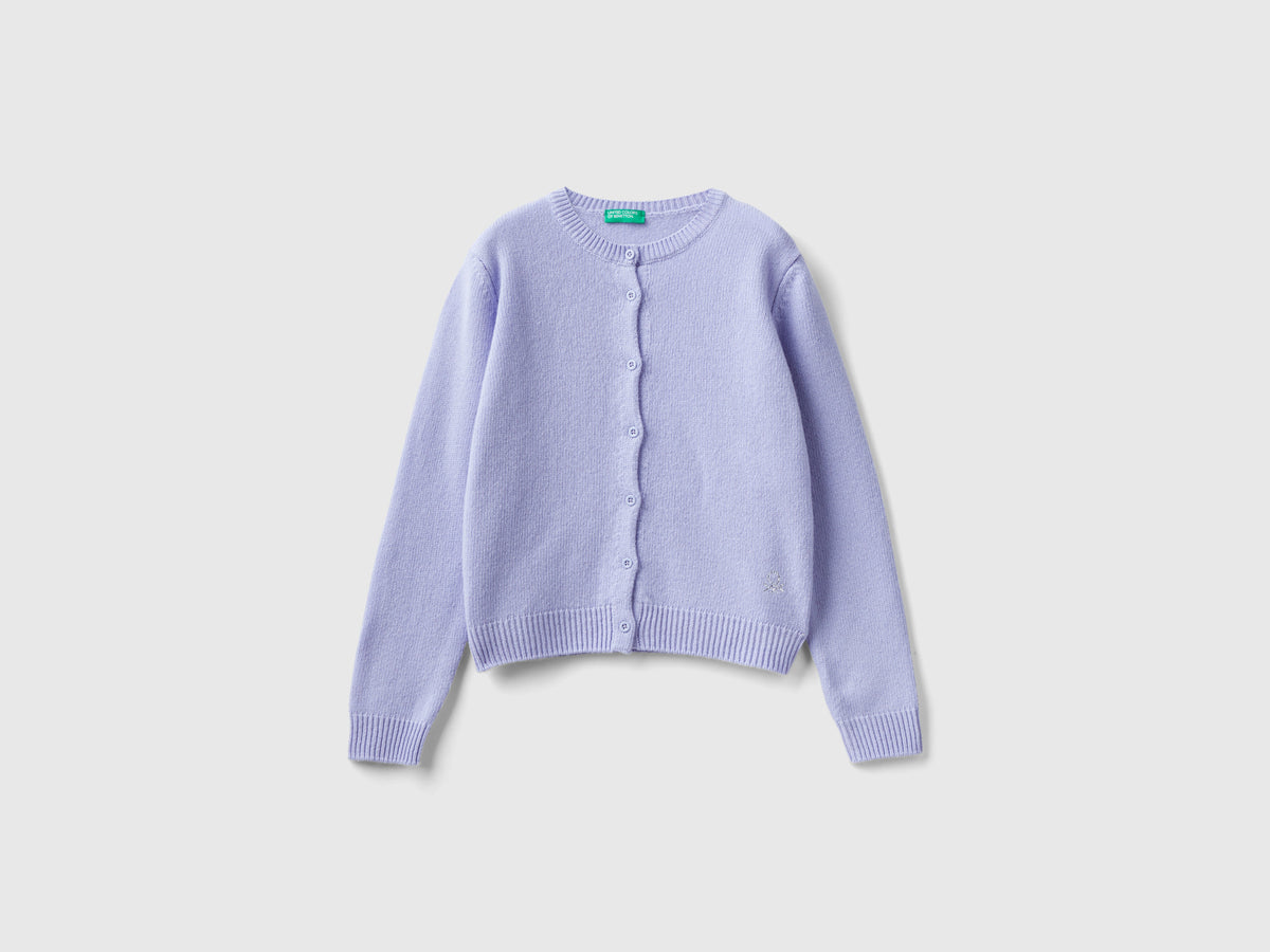 Cardigan girocollo con logo in strass