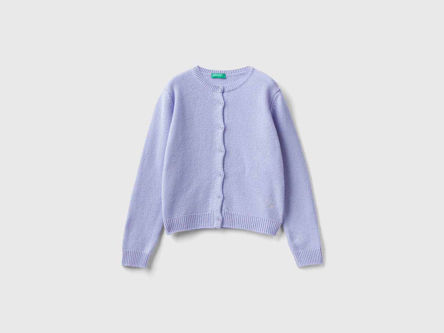 Cardigan girocollo con logo in strass da bambina lilla | Benetton Outlet