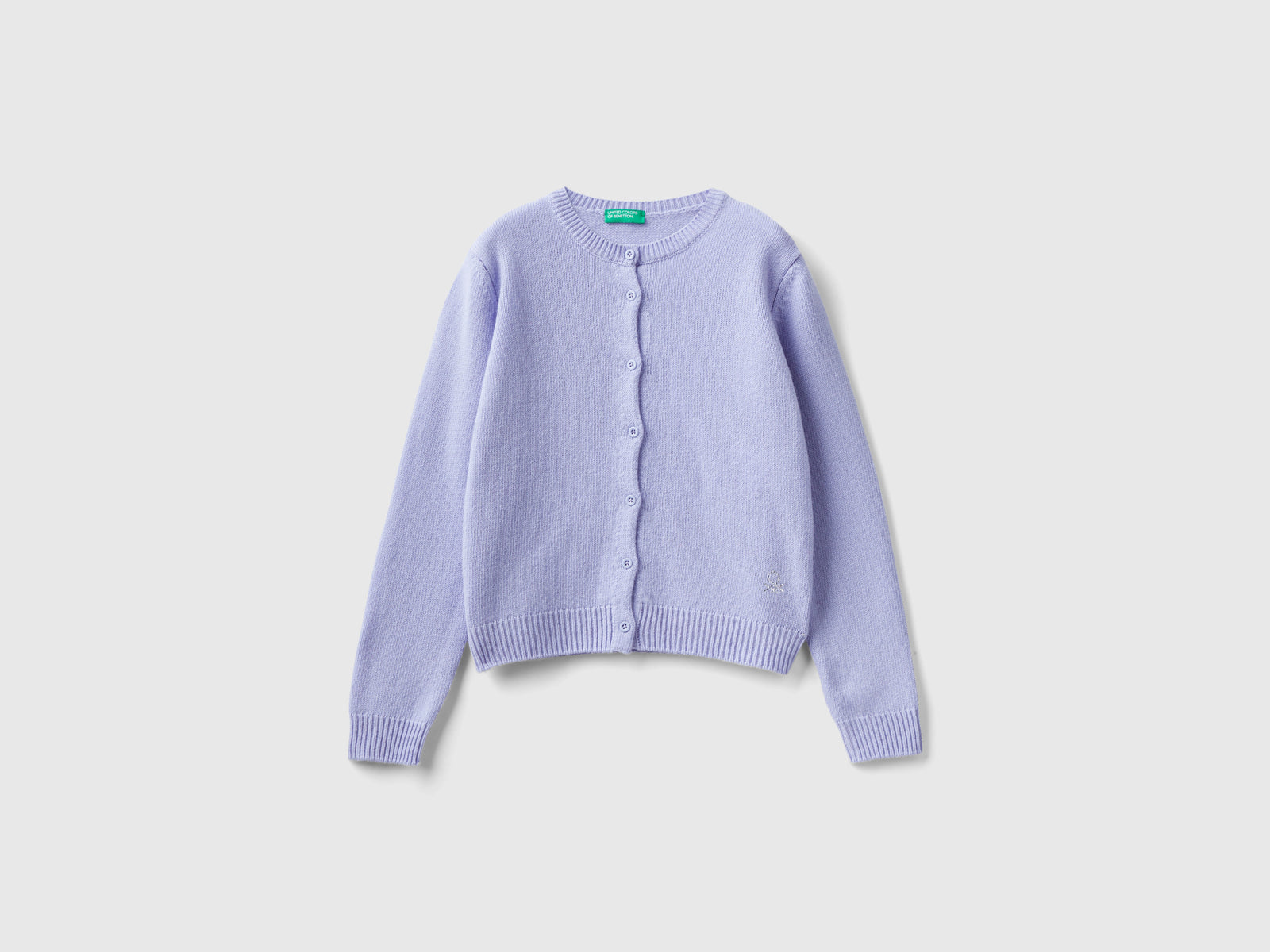 Cardigan girocollo con logo in strass da bambina lilla | Benetton Outlet