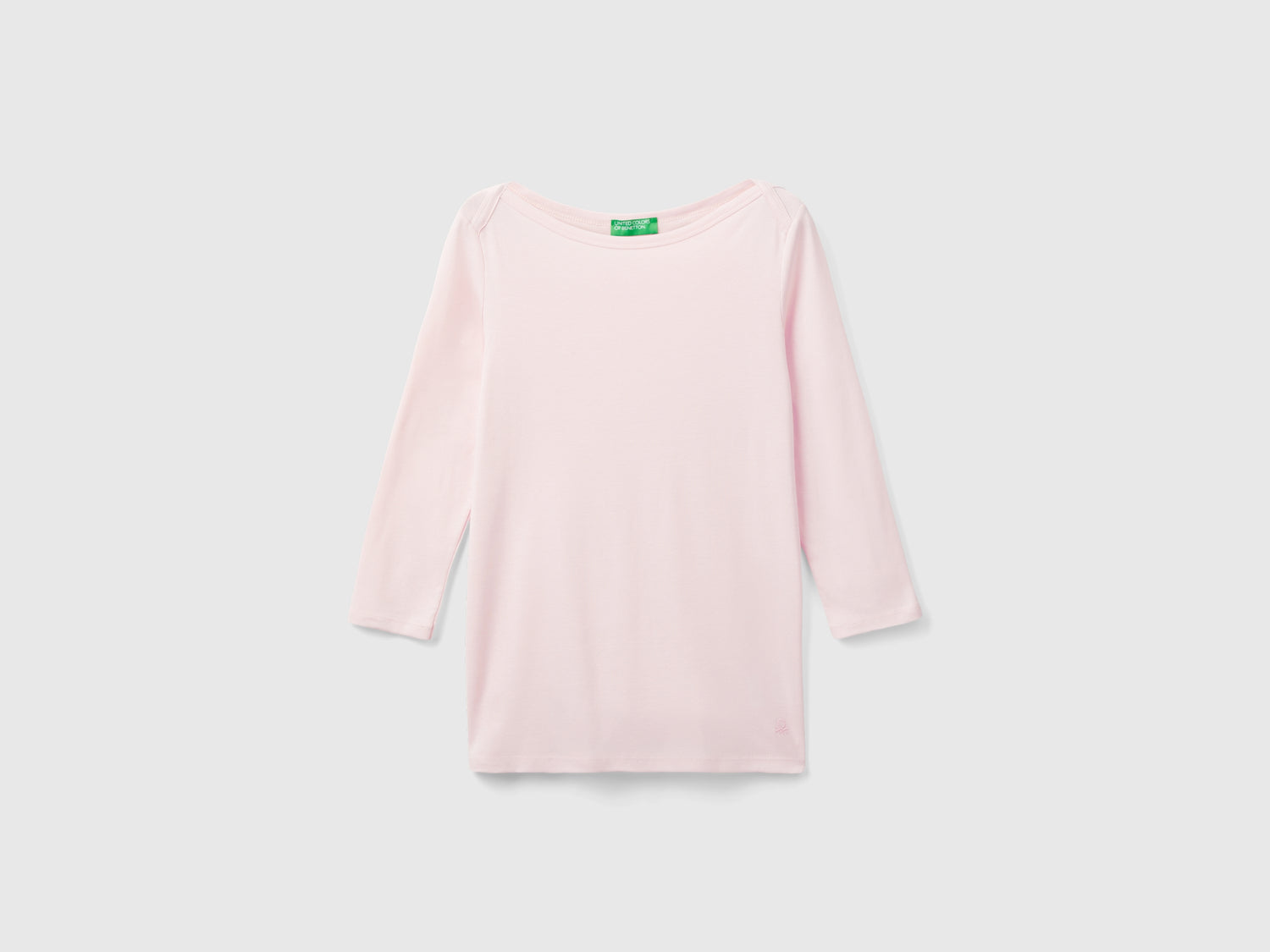 T-shirt con scollo a barchetta 100% cotone da donna rosa pastello | Benetton Outlet