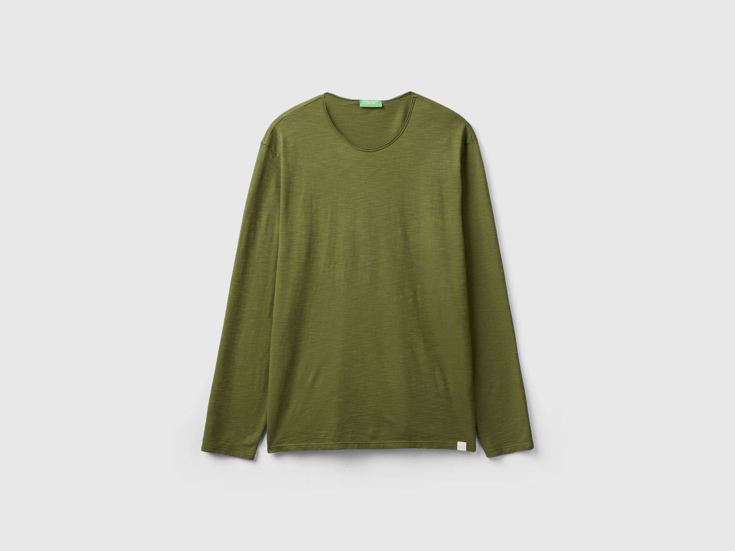 T-shirt a manica lunga in 100% cotone da uomo verde militare | Benetton Outlet