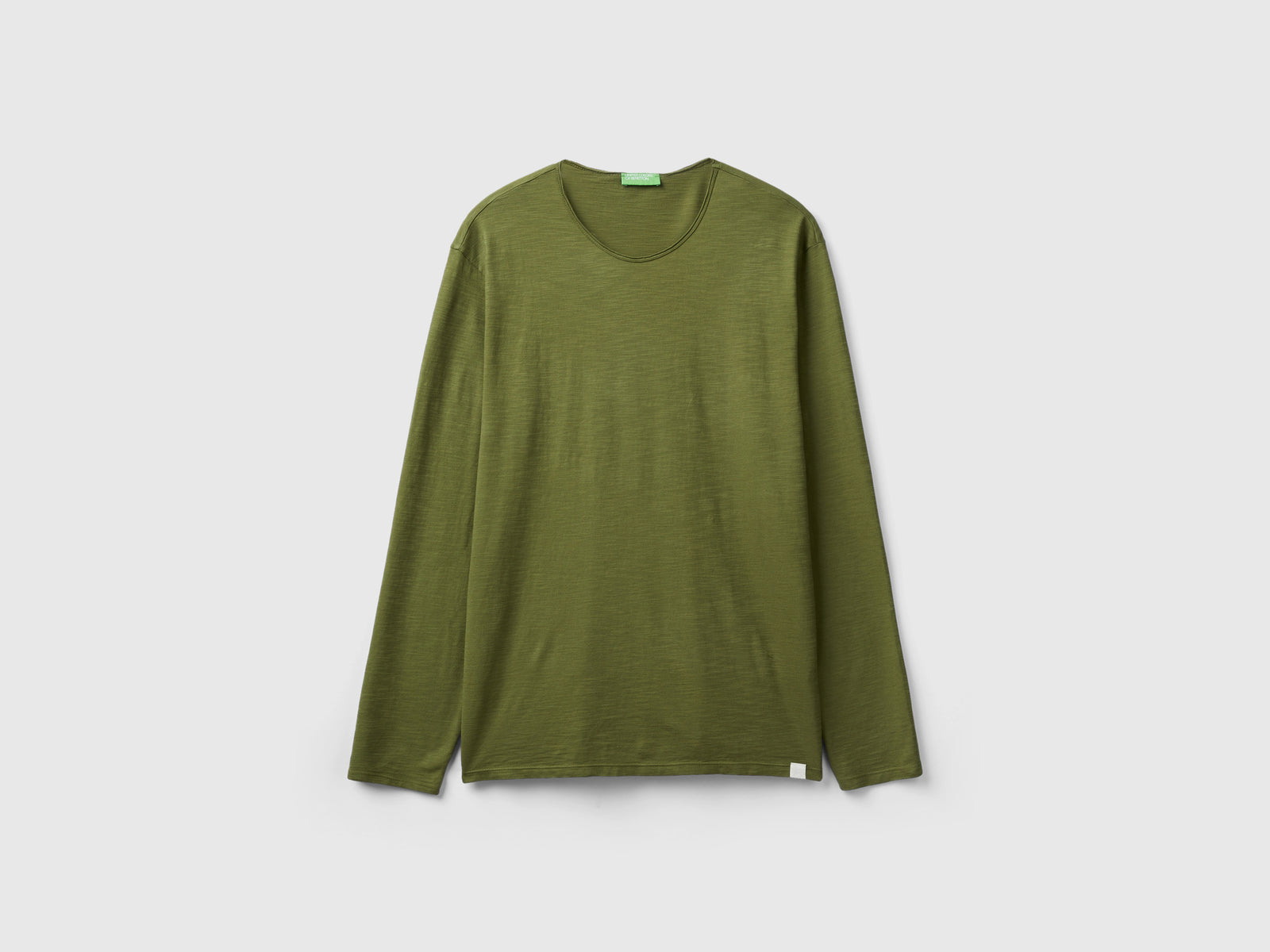 T-shirt a manica lunga in 100% cotone da uomo verde militare | Benetton Outlet