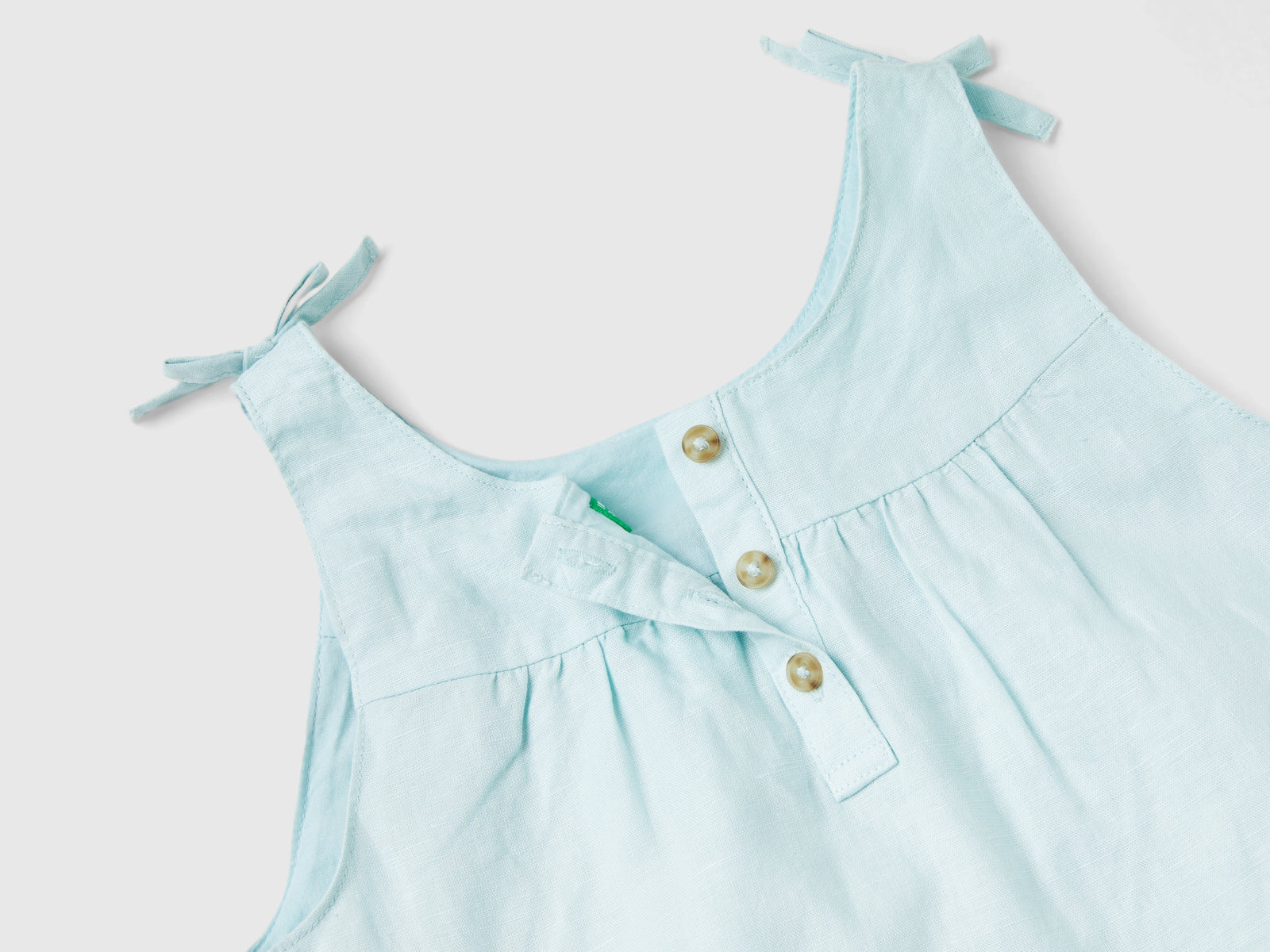 Abito con rouches in misto lino da bimba azzurro 2 | Benetton Outlet