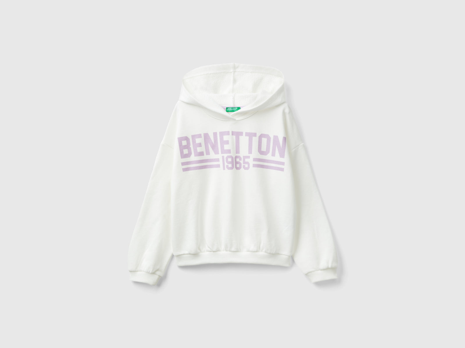 Felpa con cappuccio 100% cotone da bambina bianco panna | Benetton Outlet