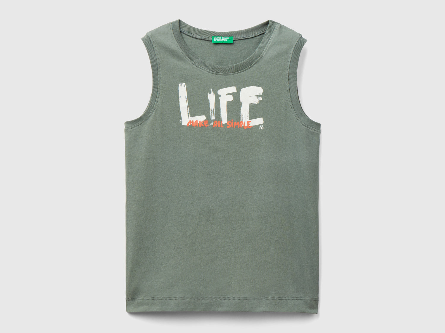 Canotta con stampa lettering da bambino verde militare | Benetton Outlet
