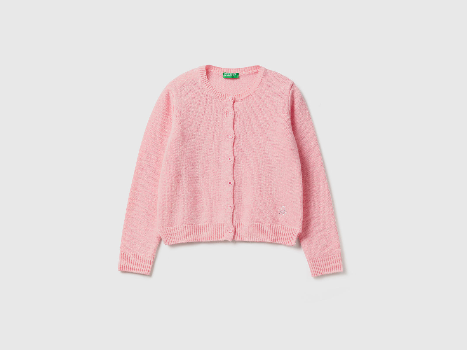 Cardigan girocollo con logo in strass da bambina rosa | Benetton Outlet