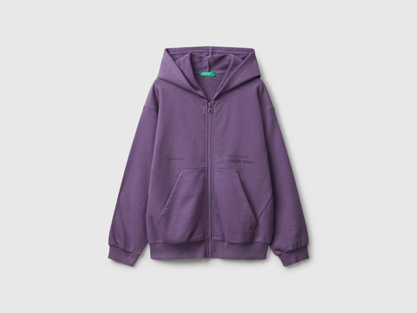 Felpa con zip e stampa da bambina viola | Benetton Outlet