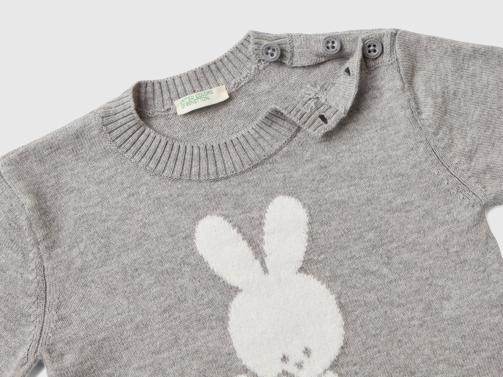 Maglia in caldo cotone con intarsio da neonato grigio chiaro 2 | Benetton Outlet