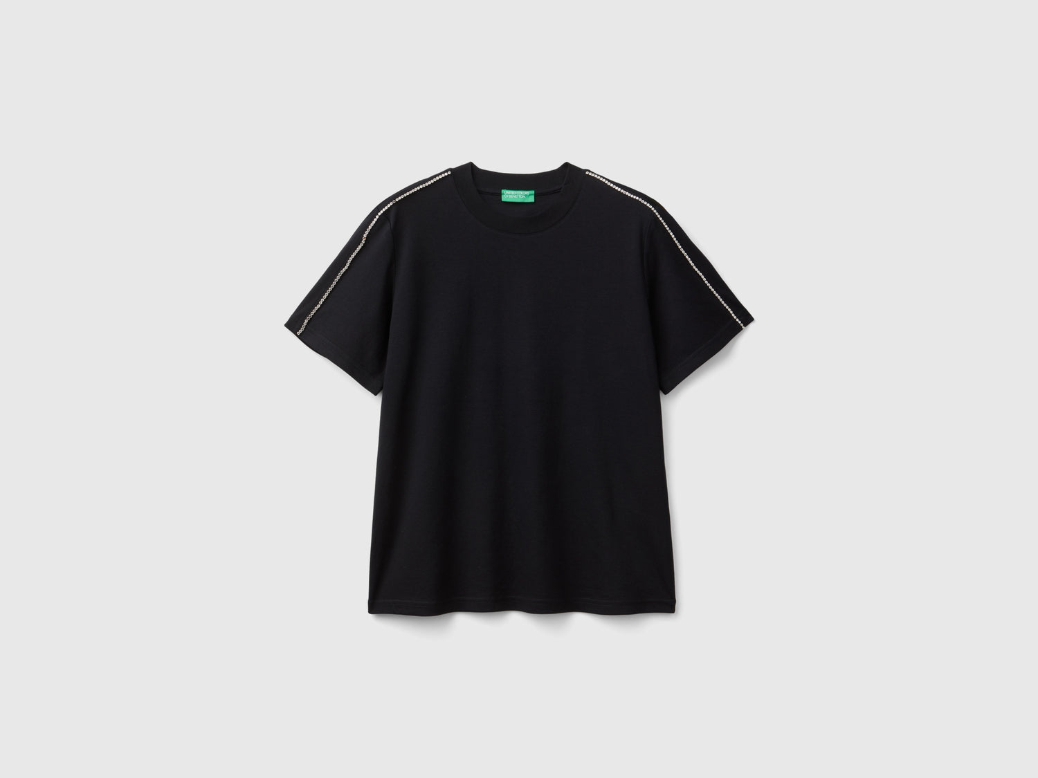 T-shirt con applicazioni effetto gioiello da donna nero | Benetton Outlet