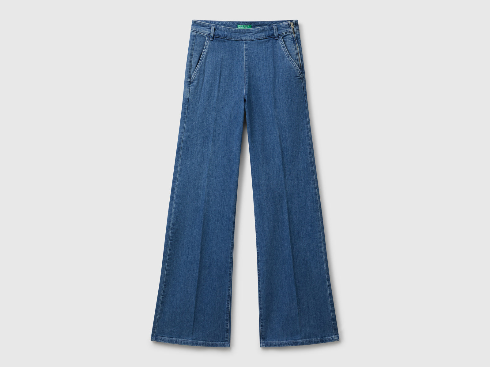 Jeans flare con zip da donna azzurro | Benetton Outlet