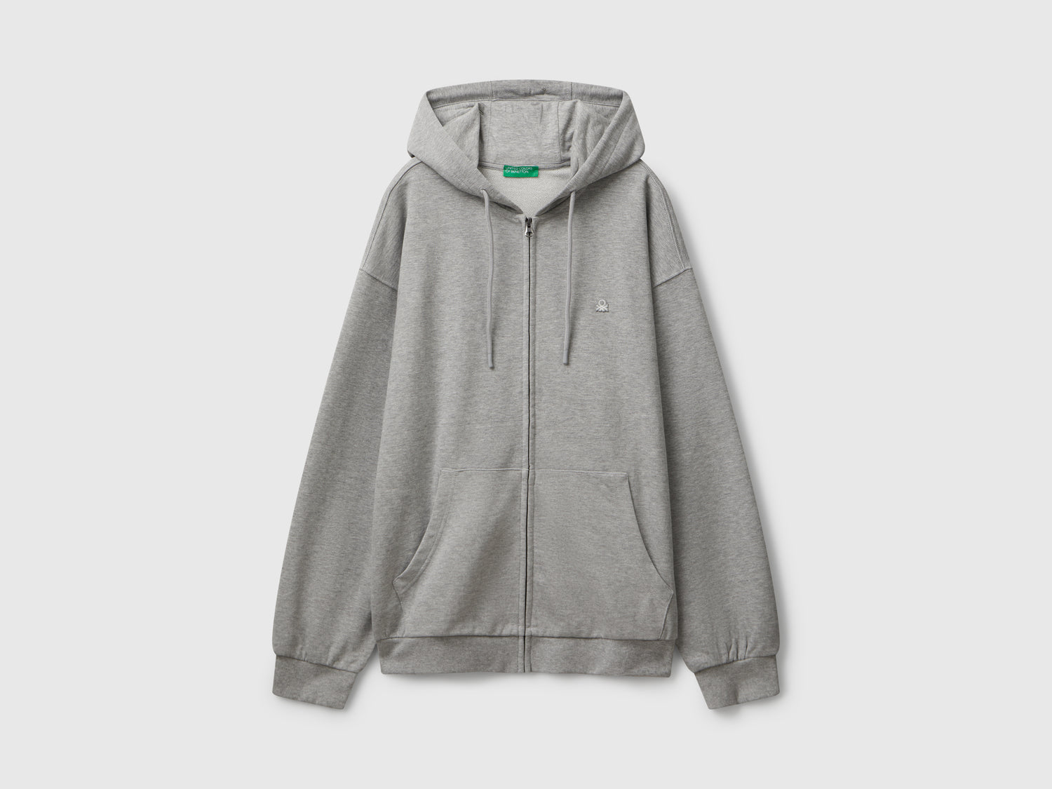 Felpa in cotone con zip e cappuccio da uomo grigio chiaro | Benetton Outlet