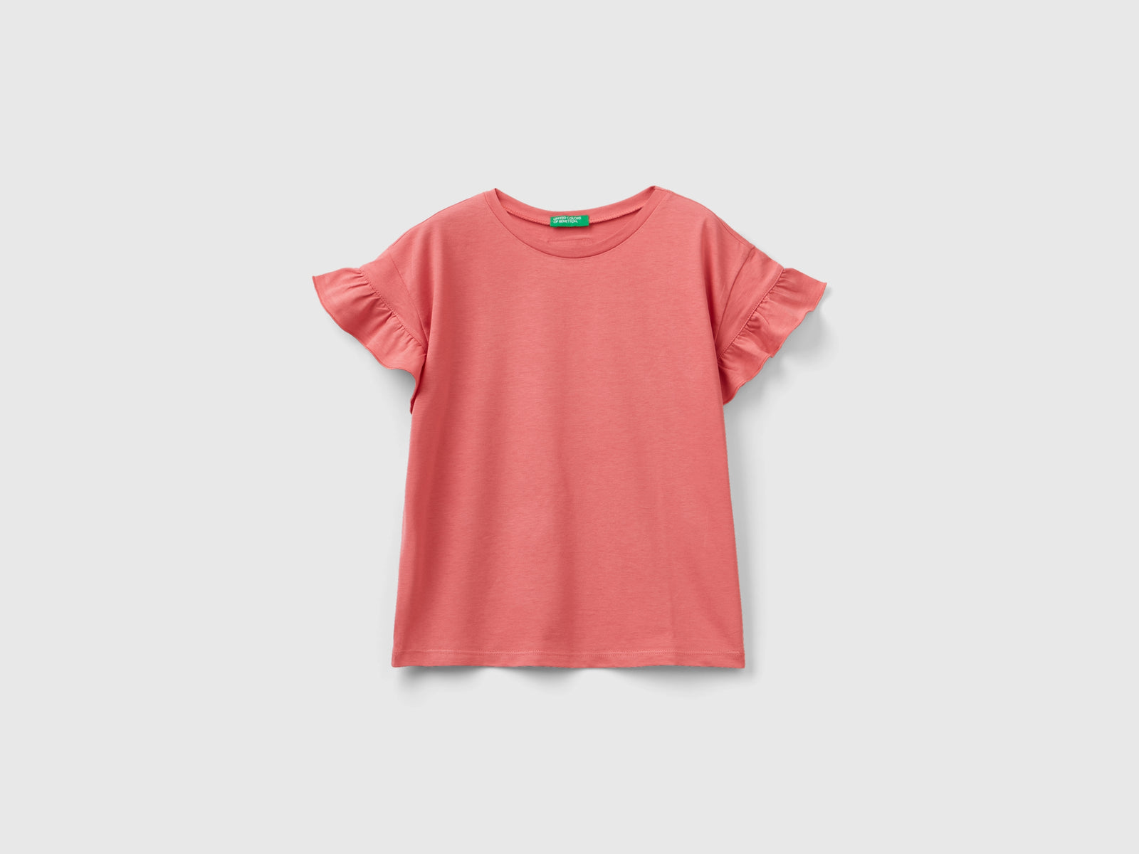Maglietta manica corta con rouches da bambina salmone | Benetton Outlet