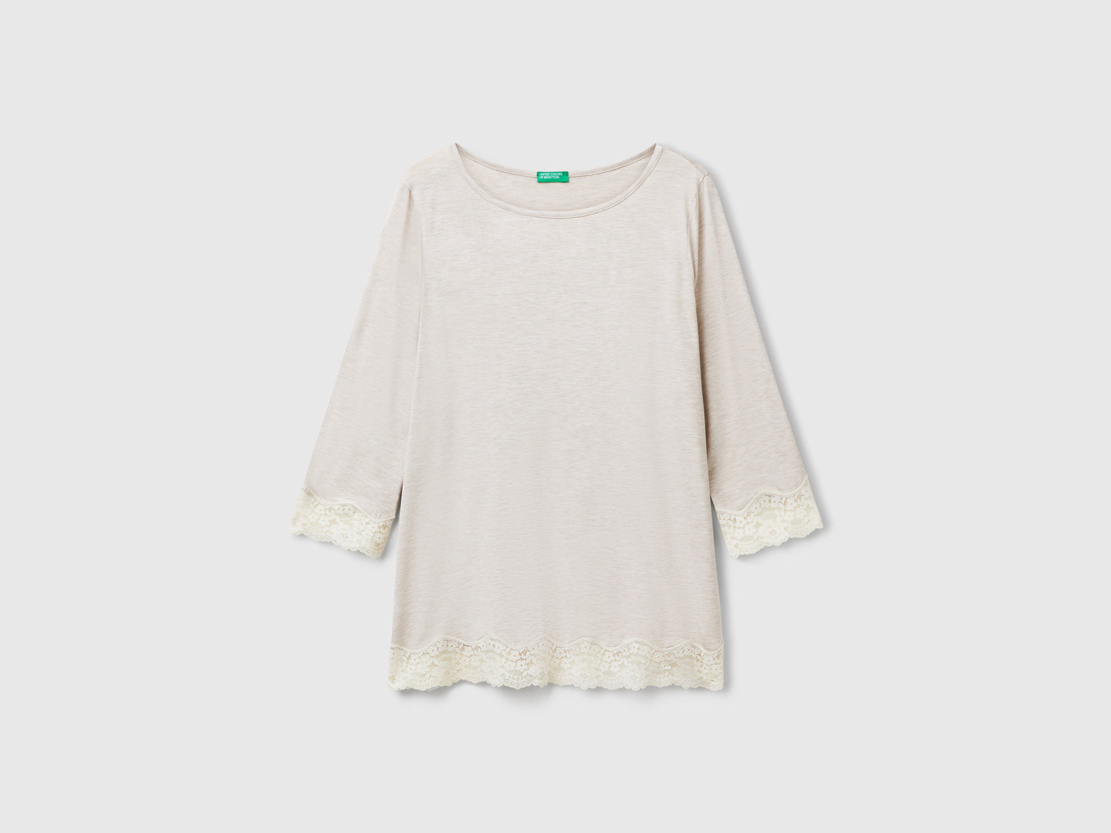 Maglia fluida con dettagli in pizzo da donna beige | Benetton Outlet