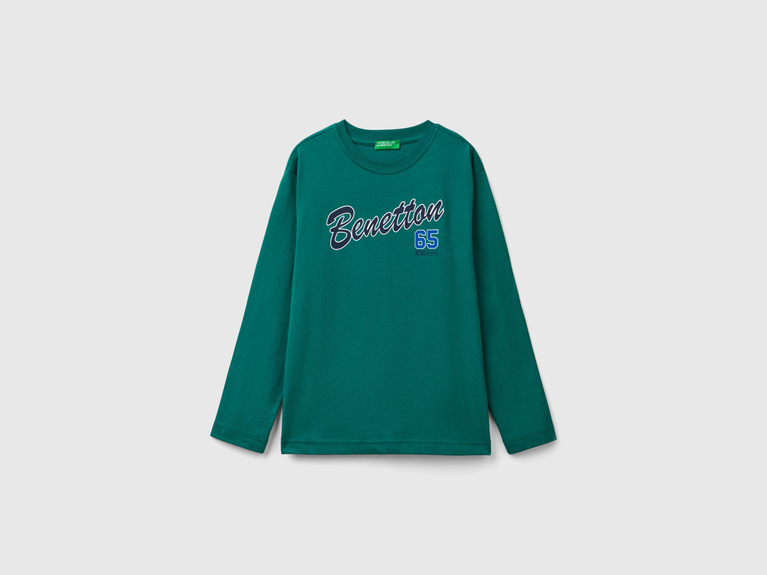 T-shirt manica lunga 100% cotone bio da bambino verde scuro | Benetton Outlet