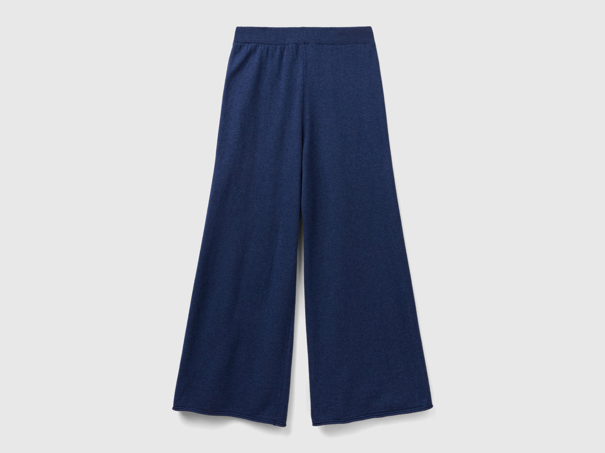Pantaloni ampi blu in misto lana e cashmere
