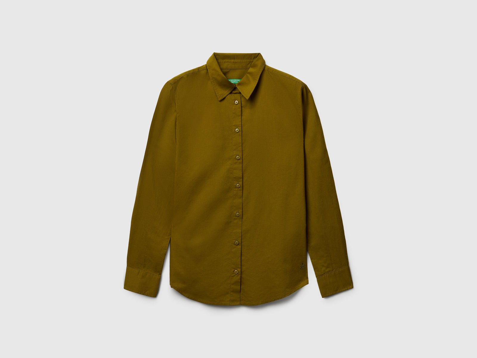 Camicia regular fit in cotone leggero da donna verde militare | Benetton Outlet