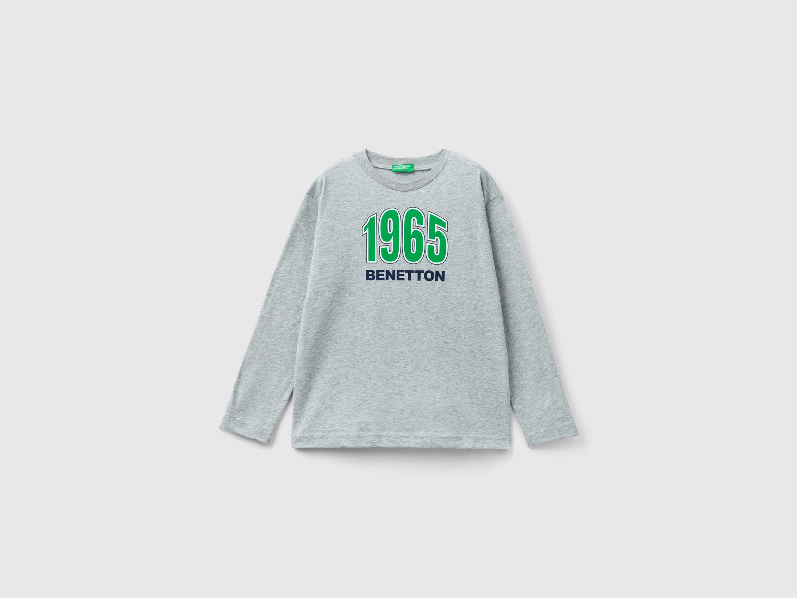 T-shirt manica lunga in cotone bio da bambino grigio chiaro | Benetton Outlet