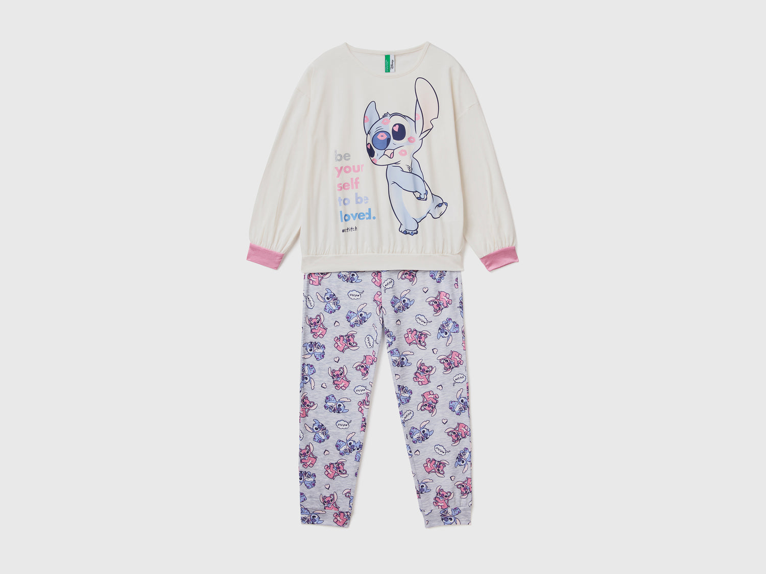 Pigiama lungo in misto cotone e viscosa dalla mano calda da bambina bianco panna | Benetton Outlet