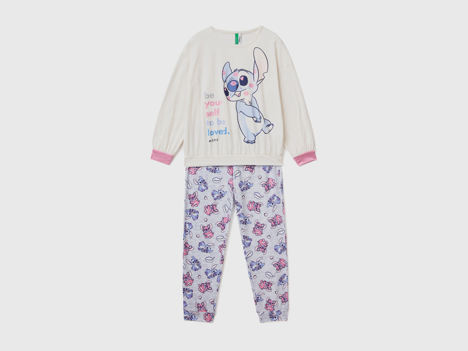 Pigiama lungo in misto cotone e viscosa dalla mano calda da bambina bianco panna | Benetton Outlet
