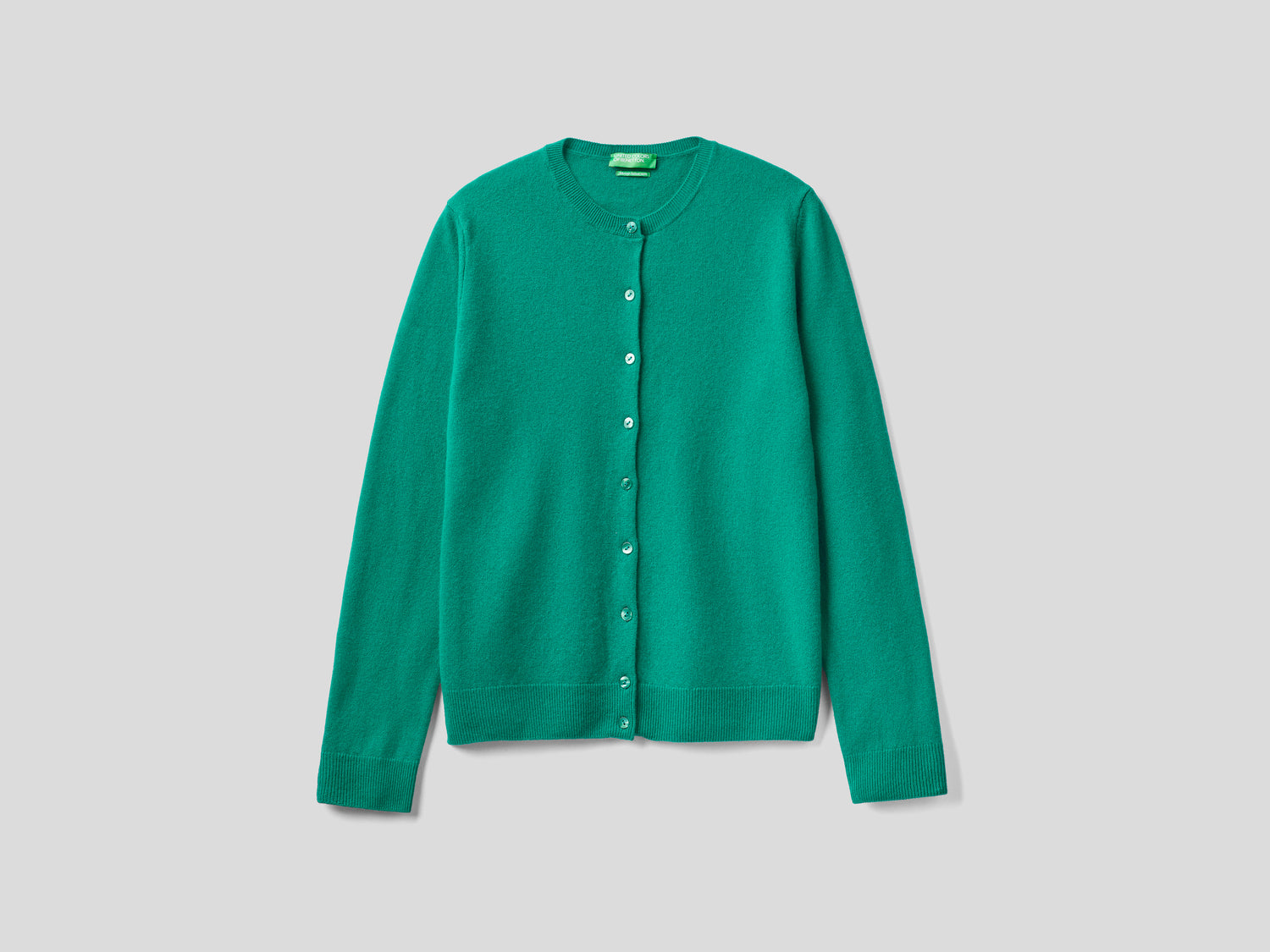 Cardigan girocollo in pura lana vergine da donna verde | Benetton Outlet