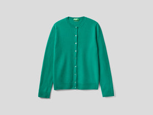 Cardigan girocollo in pura lana vergine