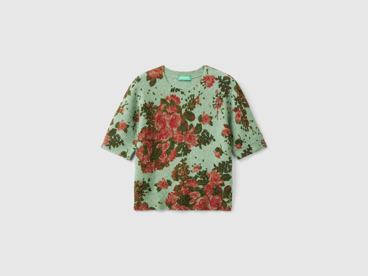 Maglia floreale in filato riciclato da donna verde chiaro | Benetton Outlet