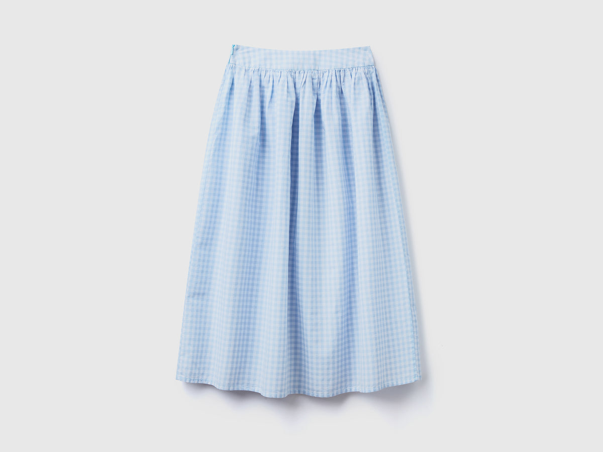 Gonna midi in misto cotone e lino con fantasia a quadretti vichy