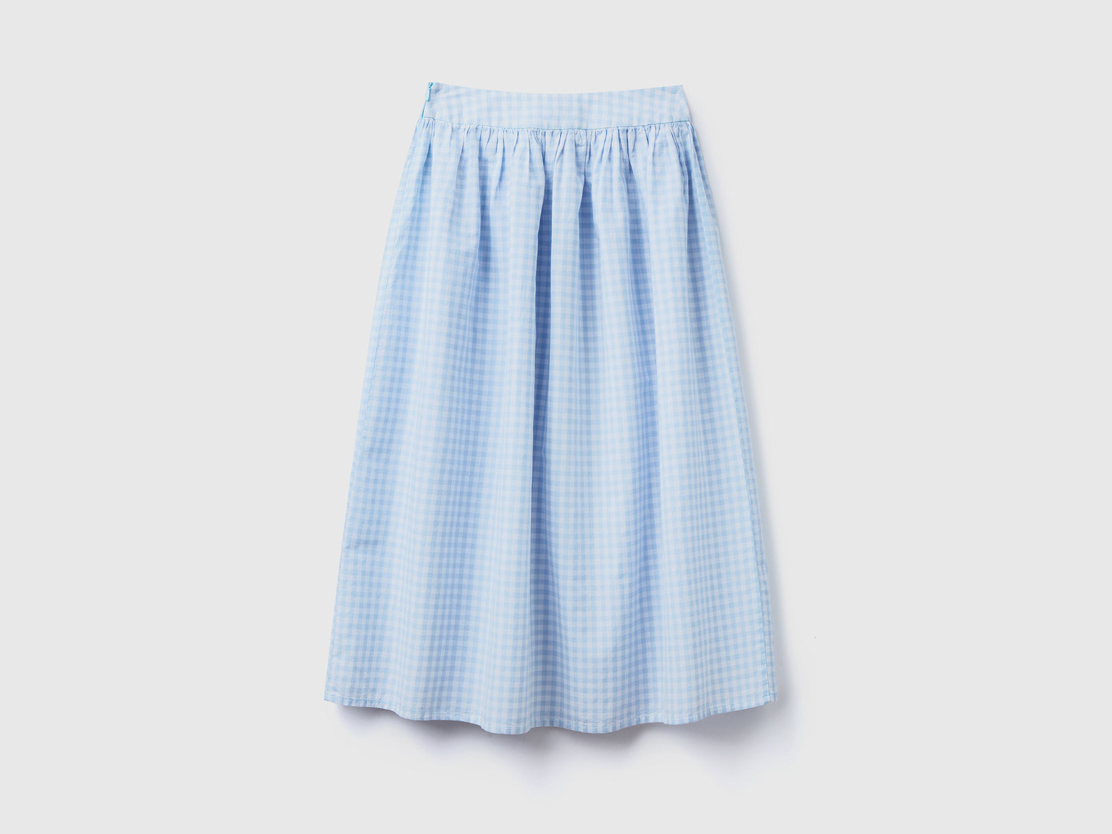 Gonna midi in misto cotone e lino con fantasia a quadretti vichy da donna celeste 2 | Benetton Outlet